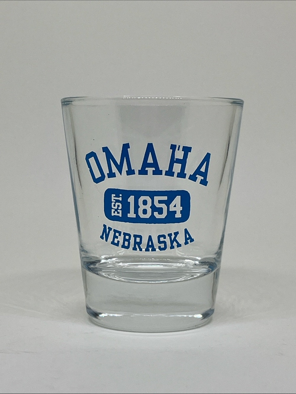 Omaha Nebraska Blue Glass Shot Glass - Picture 1 of 2